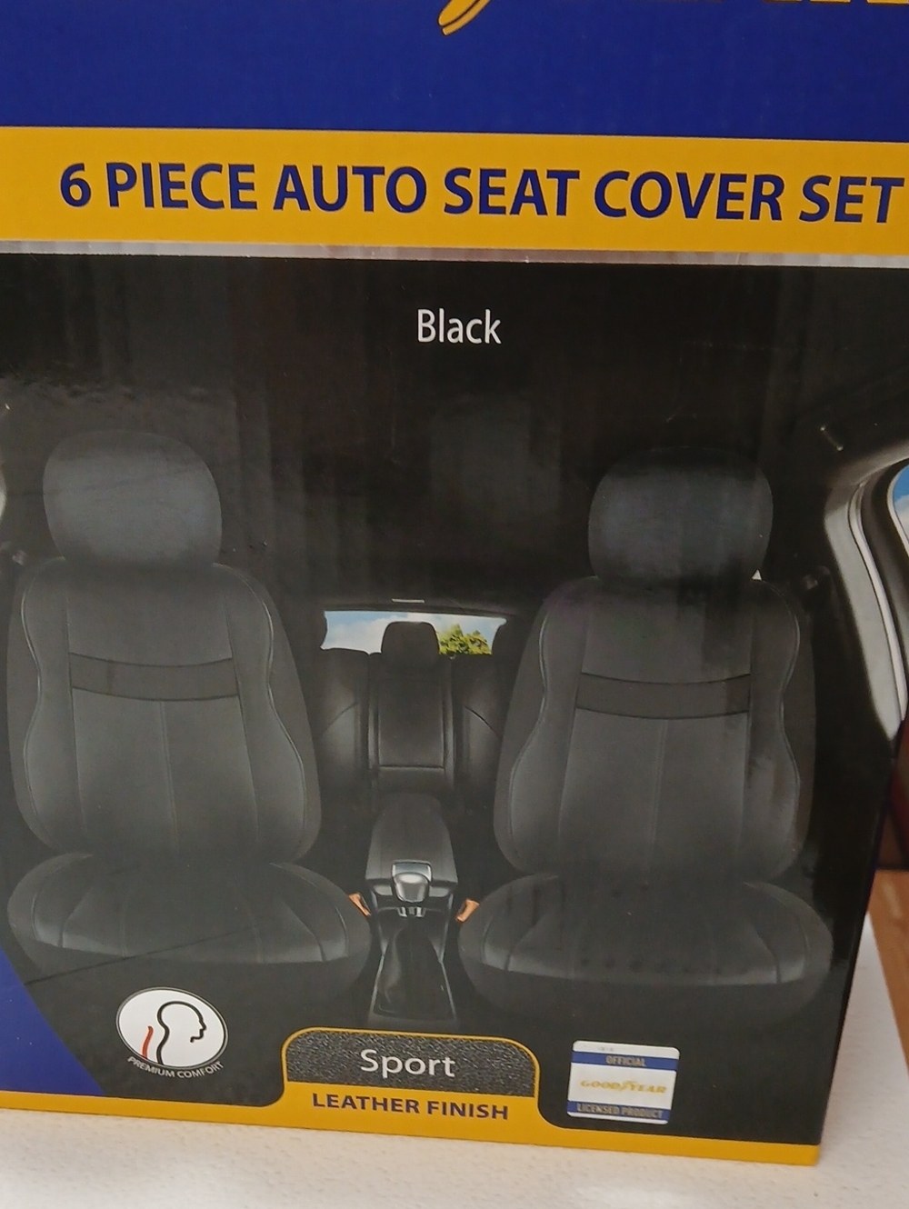6-Piece Sport Leather Finish Auto Seat Cover Set - Black